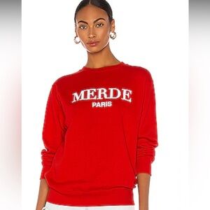 Departure Revolve MERDE PARIS Red Crewneck Sweatshirt Sz S